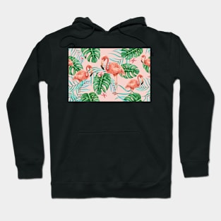 Flamingos and Monstera Leafs Hoodie